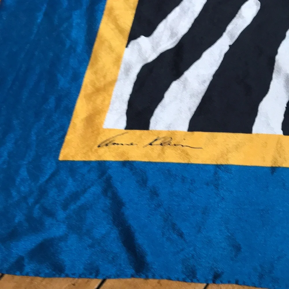 Bold Lion Print Silk Scarf in Blue, Black, White &‎ Yellow
